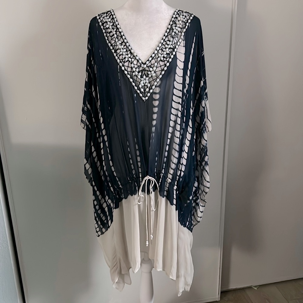 New Women's Debbie Katz South Beach Silk Beaded Kraftan Swimsuit Beach Coverup - Picture 2 of 12